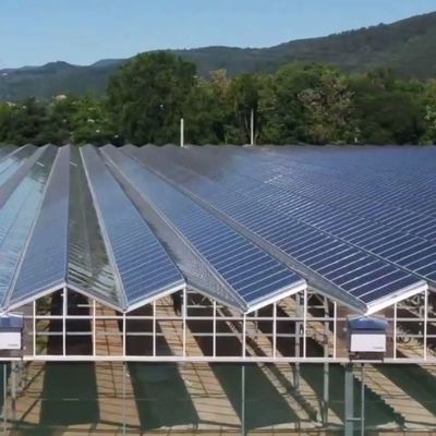 高湿度単弧型温室 屋根のアーチ/ヴェンロシュ形と太陽光パネル